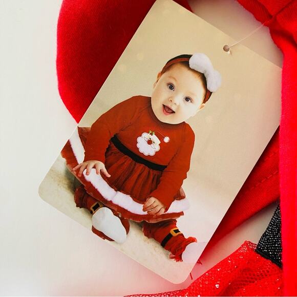 Baby Essentials | 4 Piece Santa Tutu Leg Warmer Bow Outfit NWT 9 Months - Picture 3 of 10